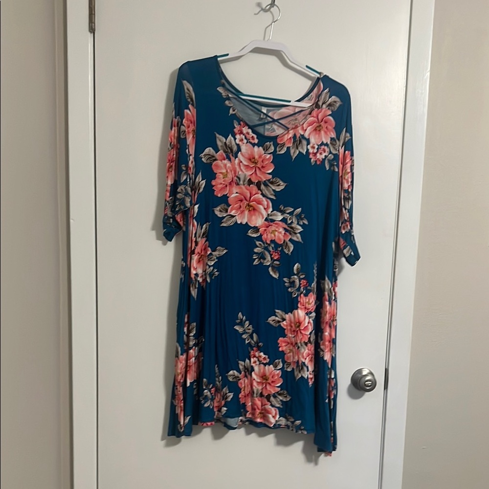 Floral Teal Dress with Pink Flowers